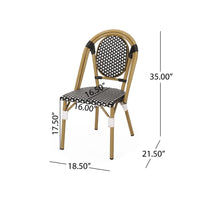 Bo Outdoor Bistro Chair Set of 2, White and Black Faux Rattan, Metal -BM335766