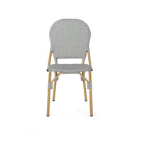 Outdoor Bistro Chair Set of 2, Gray Faux Rattan, Natural Brown Metal -BM335767