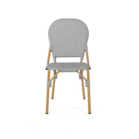 Outdoor Bistro Chair Set of 2, Gray Faux Rattan, Natural Brown Metal -BM335767