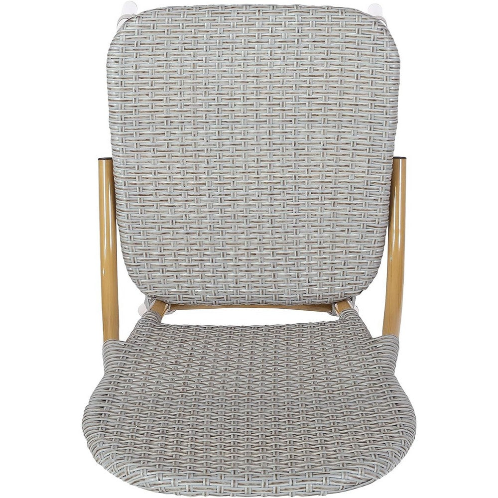 Outdoor Bistro Chair Set of 2, Gray Faux Rattan, Natural Brown Metal -BM335767
