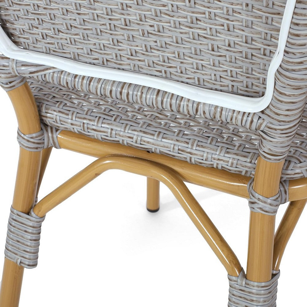 Outdoor Bistro Chair Set of 2, Gray Faux Rattan, Natural Brown Metal -BM335767