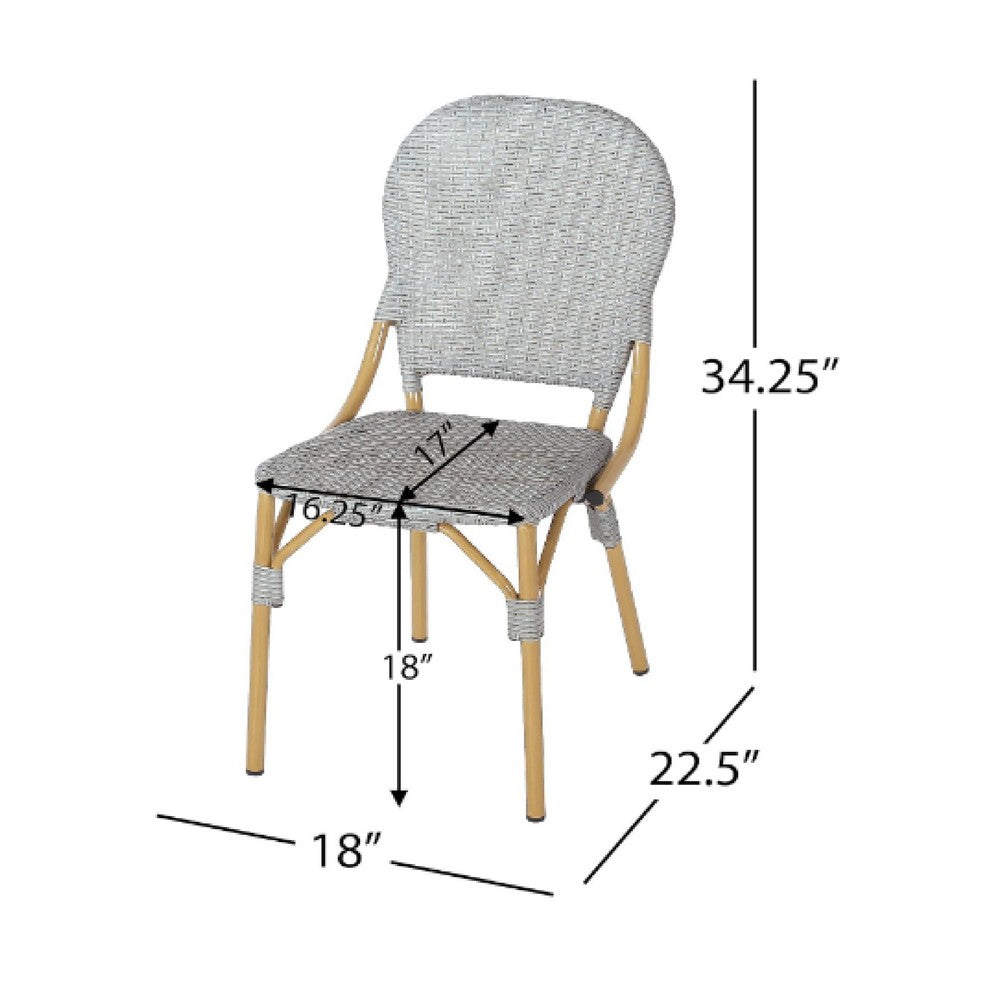 Outdoor Bistro Chair Set of 2, Gray Faux Rattan, Natural Brown Metal -BM335767
