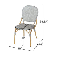 Outdoor Bistro Chair Set of 2, Gray Faux Rattan, Natural Brown Metal -BM335767
