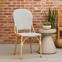 Outdoor Bistro Chair Set of 2, Gray Faux Rattan, Natural Brown Metal -BM335767