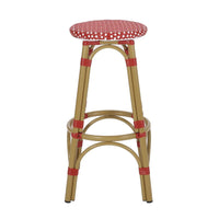 Outdoor Barstool Set of 2, Red and White Wicker Seat, Brown Aluminum -BM335768