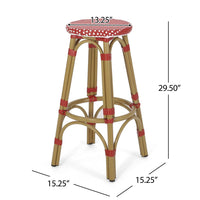 Outdoor Barstool Set of 2, Red and White Wicker Seat, Brown Aluminum -BM335768