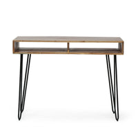 Levy Writing Laptop Desk, 40 Inch Brown Acacia Wood, Black Metal Legs -BM335771
