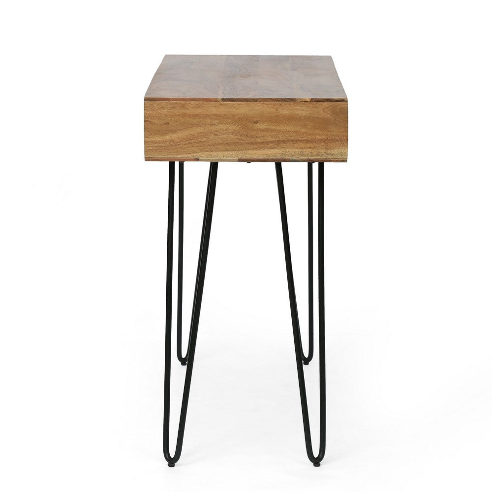 Levy Writing Laptop Desk, 40 Inch Brown Acacia Wood, Black Metal Legs -BM335771