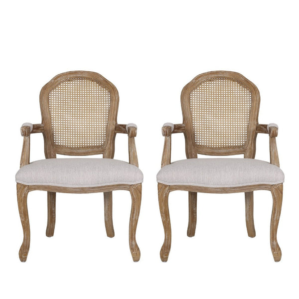 Ciny Dining Side Armchair Set of 2, Light Gray Seat, Cane Webbed Back -BM335772