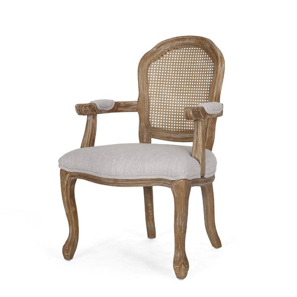 Ciny Dining Side Armchair Set of 2, Light Gray Seat, Cane Webbed Back -BM335772