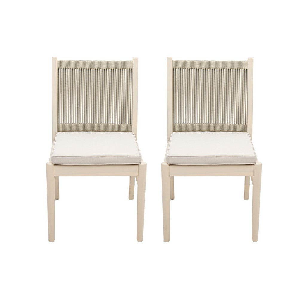 Orry Dining Side Chair Set of 2, Beige Roped Back, Acacia Wood -BM335774