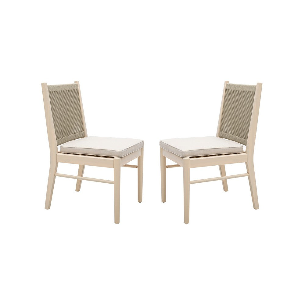 Orry Dining Side Chair Set of 2, Beige Roped Back, Acacia Wood -BM335774
