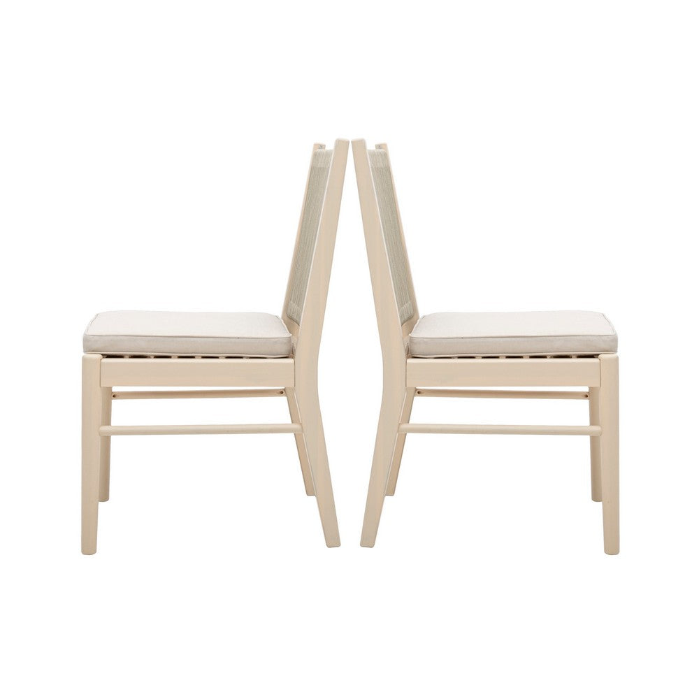 Orry Dining Side Chair Set of 2, Beige Roped Back, Acacia Wood -BM335774