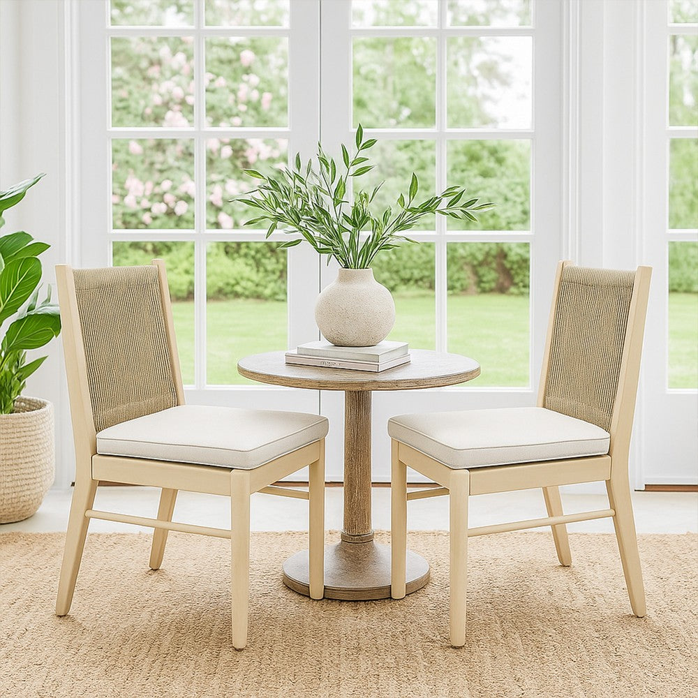 Orry Dining Side Chair Set of 2, Beige Roped Back, Acacia Wood -BM335774