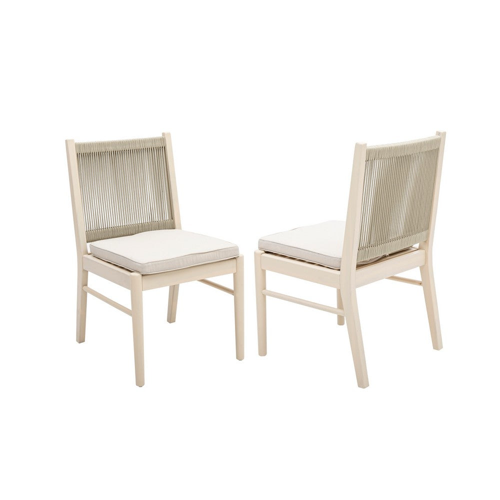 Orry Dining Side Chair Set of 2, Beige Roped Back, Acacia Wood -BM335774