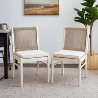 Orry Dining Side Chair Set of 2, Sand Brown Roped Back, Acacia Wood -BM335775