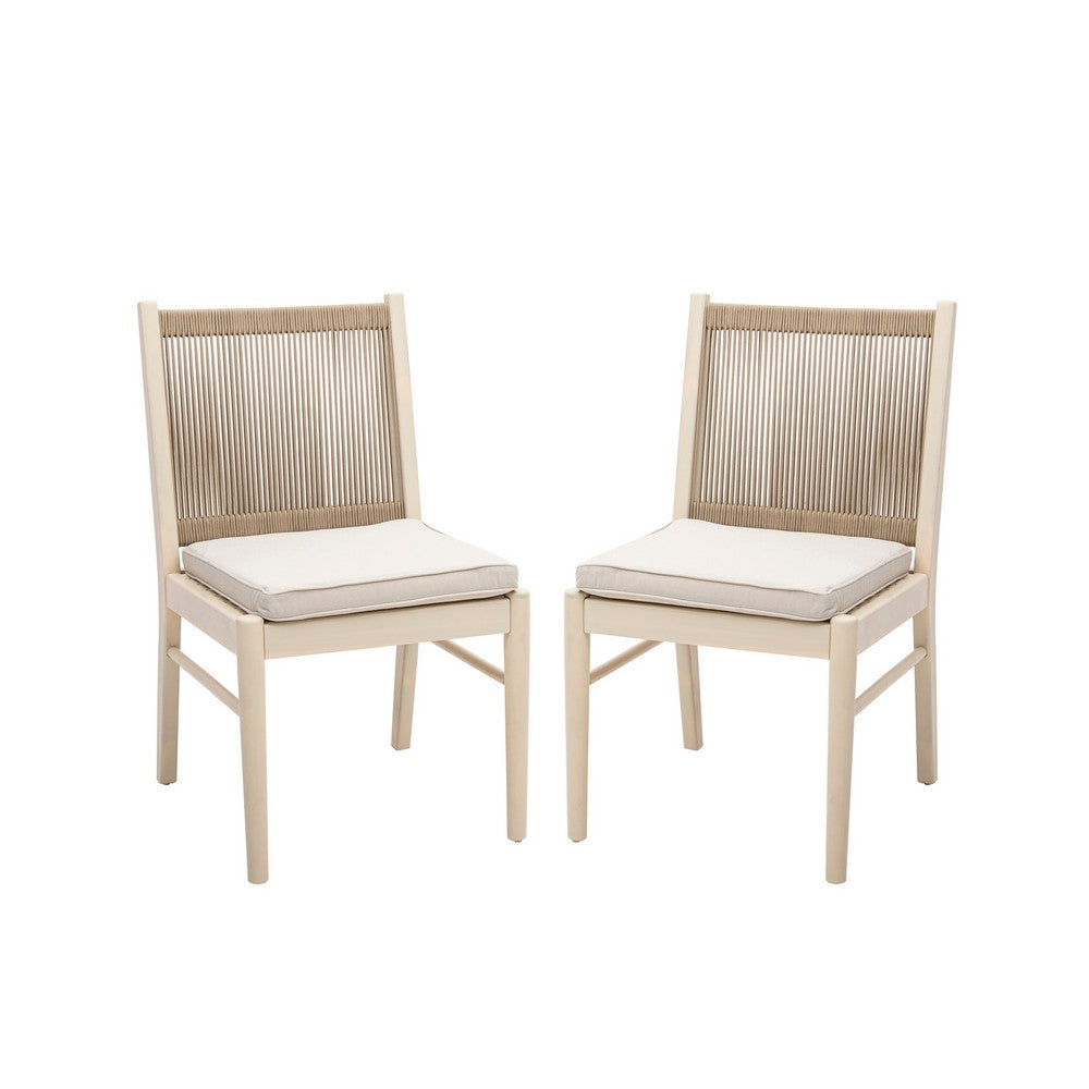Orry Dining Side Chair Set of 2, Sand Brown Roped Back, Acacia Wood -BM335775
