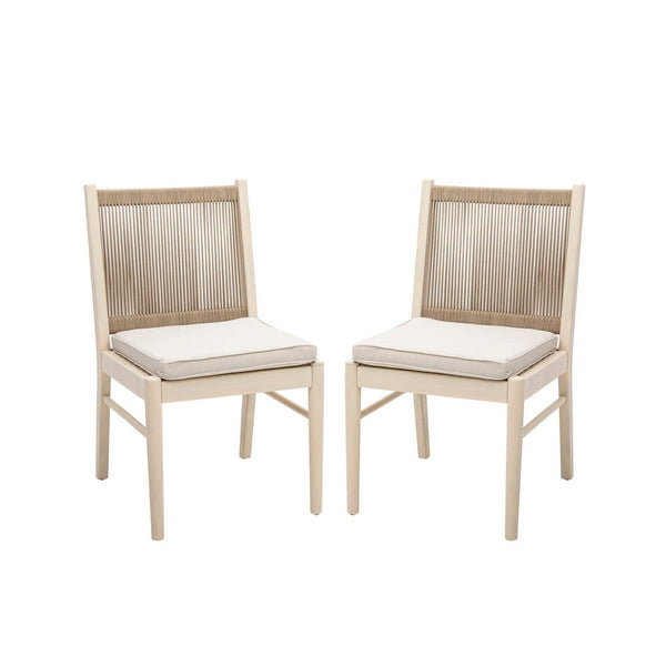 Orry Dining Side Chair Set of 2, Sand Brown Roped Back, Acacia Wood -BM335775