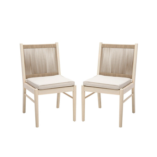 Orry Dining Side Chair Set of 2, Sand Brown Roped Back, Acacia Wood -BM335775