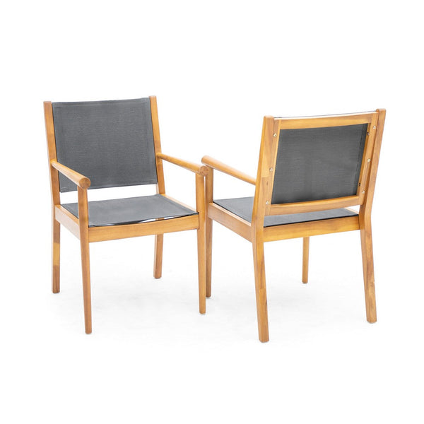 Orry Dining Side Chair Set of 2, Teak Brown Acacia Wood, Dark Gray -BM335776