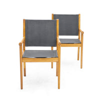 Orry Dining Side Chair Set of 2, Teak Brown Acacia Wood, Dark Gray -BM335776