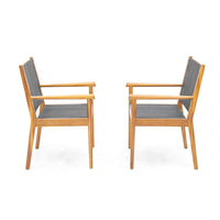 Orry Dining Side Chair Set of 2, Teak Brown Acacia Wood, Dark Gray -BM335776
