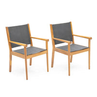Orry Dining Side Chair Set of 2, Teak Brown Acacia Wood, Dark Gray -BM335776