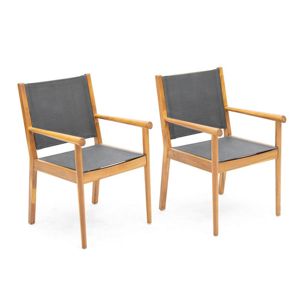 Orry Dining Side Chair Set of 2, Teak Brown Acacia Wood, Dark Gray -BM335776