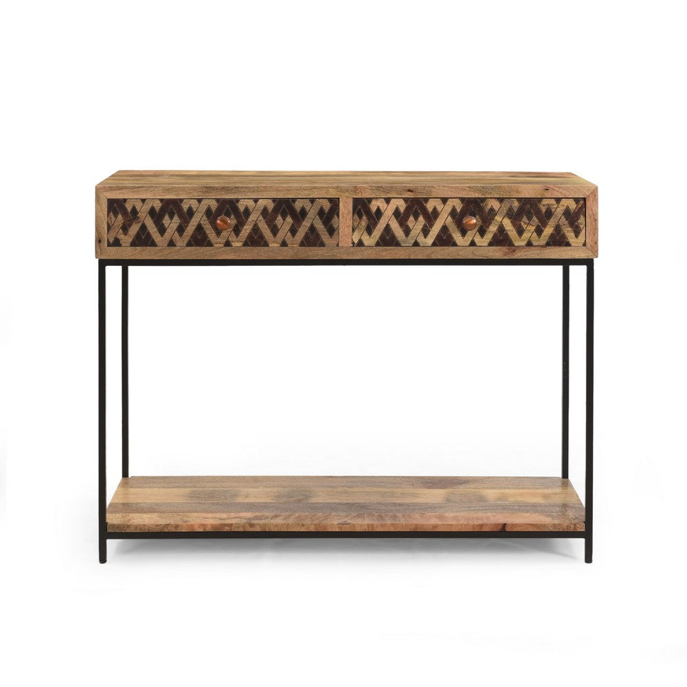 Koe Console Table, 42 Inch Mango Wood Top, 2 Drawers w Metal Knobs -BM335777