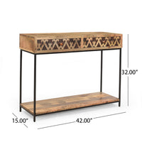 Koe Console Table, 42 Inch Mango Wood Top, 2 Drawers w Metal Knobs -BM335777