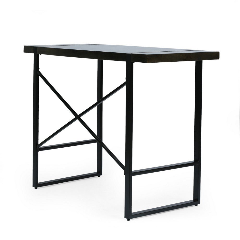 Ben Counter Height Desk, 48 Inch Dark Brown Wood Top, Iron Sled Legs -BM335778