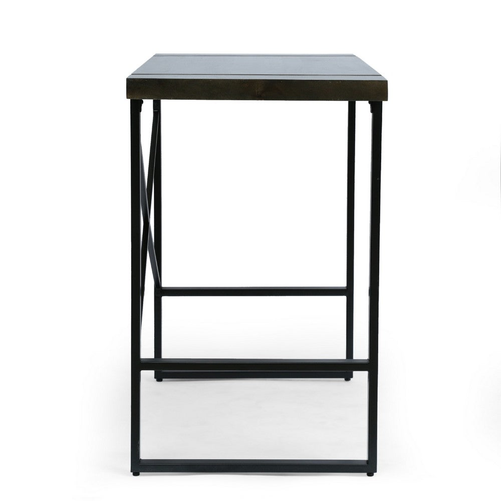 Ben Counter Height Desk, 48 Inch Dark Brown Wood Top, Iron Sled Legs -BM335778