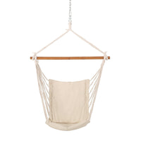 Grif Hanging Chair Hammock, Teak Brown Larch Wood Bar, Cream White -BM335779