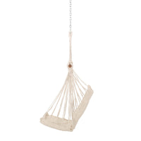 Grif Hanging Chair Hammock, Teak Brown Larch Wood Bar, Cream White -BM335779