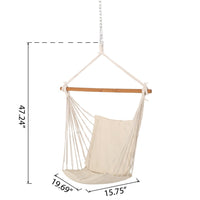 Grif Hanging Chair Hammock, Teak Brown Larch Wood Bar, Cream White -BM335779