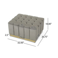 Nez Ottoman, 33 Inch, Waffle Button Tufting Gray Velvet, Gold Base -BM335781