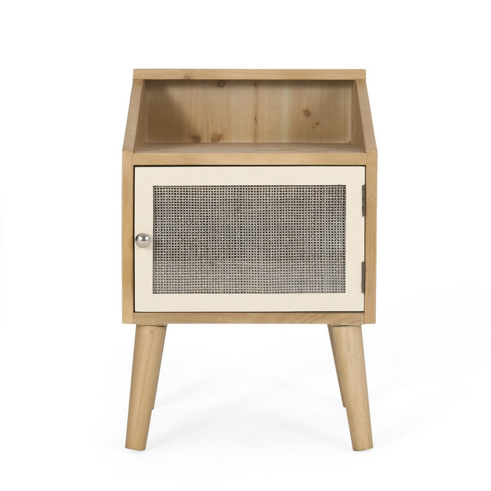 Zimy Side End Table with Built-in Cabinet Hutch, 16 Inch Brown White -BM335785