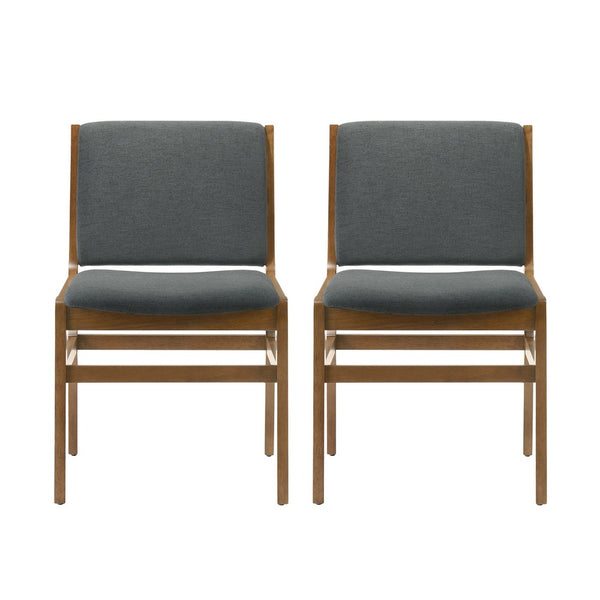 Rini Dining Side Chair Set of 2, Straight Wood Legs, Dark Gray Fabric -BM335787
