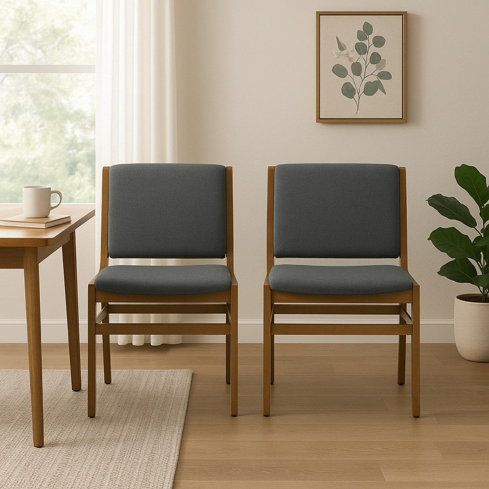 Rini Dining Side Chair Set of 2, Straight Wood Legs, Dark Gray Fabric -BM335787