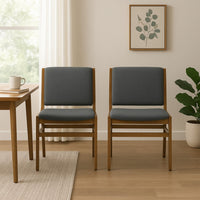 Rini Dining Side Chair Set of 2, Straight Wood Legs, Dark Gray Fabric -BM335787