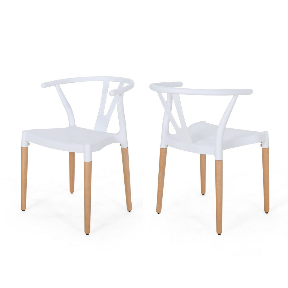 Xini 2pc Dining Side Chair Set, White Open Back, Beech Wood Legs -BM335789