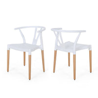 Xini 2pc Dining Side Chair Set, White Open Back, Beech Wood Legs -BM335789