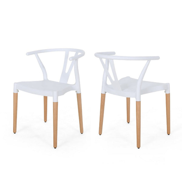 Xini 2pc Dining Side Chair Set, White Open Back, Beech Wood Legs -BM335789