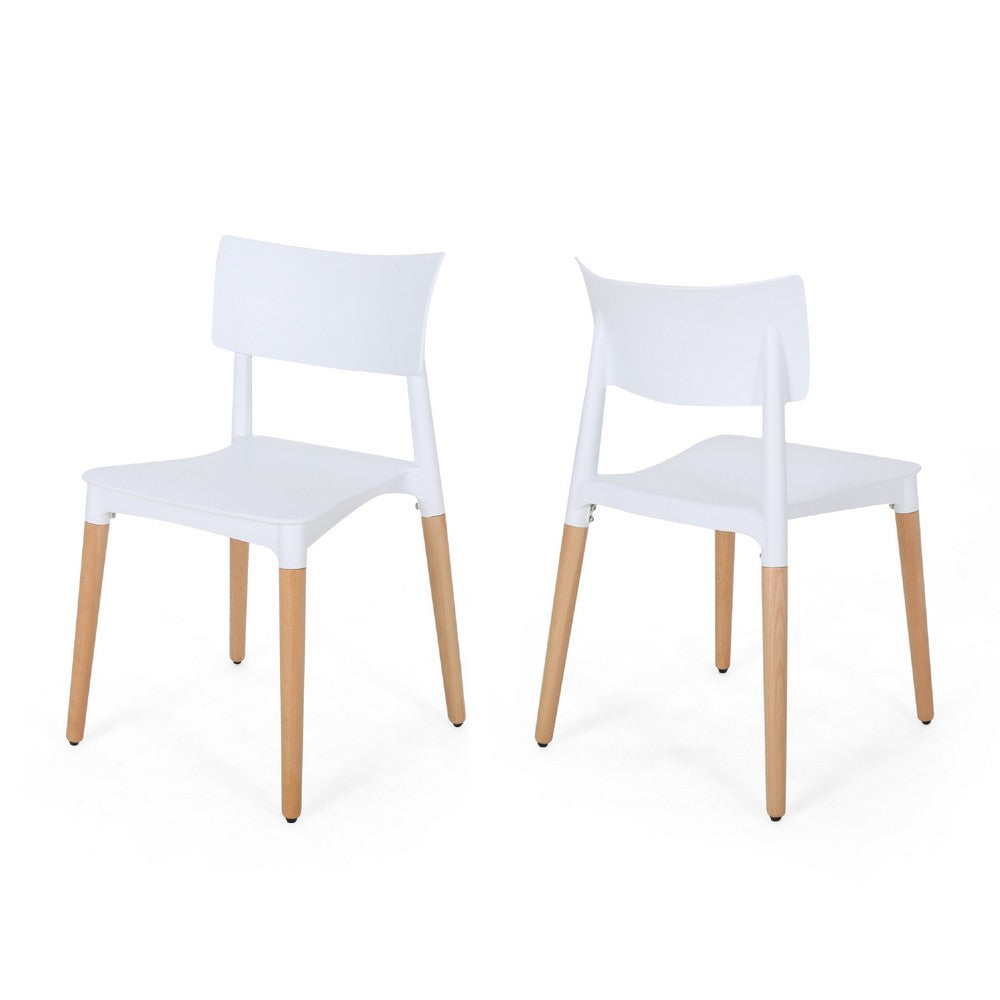 Xini 2pc Dining Side Chair Set, Natural Wood Legs, White Panel Back -BM335790