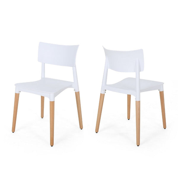 Xini 2pc Dining Side Chair Set, Natural Wood Legs, White Panel Back -BM335790