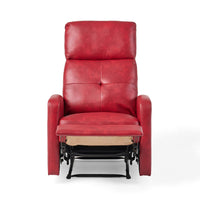 Belz Manual Recliner Chair with Handle, Button Tufted Red Faux Leather -BM335791