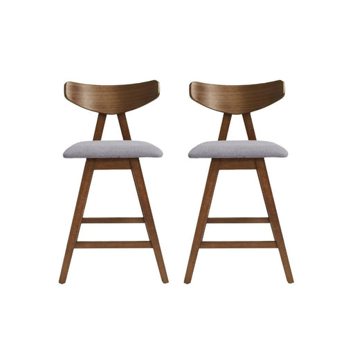 Lemy Counter Stool Chair Set of 2, Walnut Brown Wood, Dark Gray -BM335792