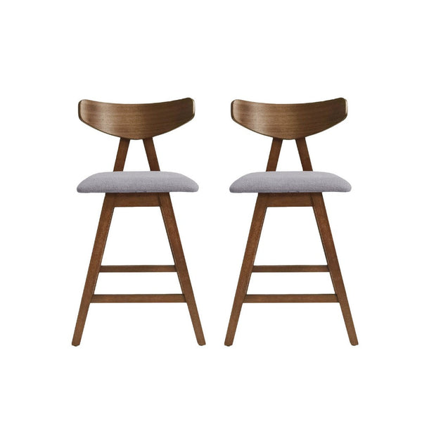 Lemy Counter Stool Chair Set of 2, Walnut Brown Wood, Dark Gray -BM335792