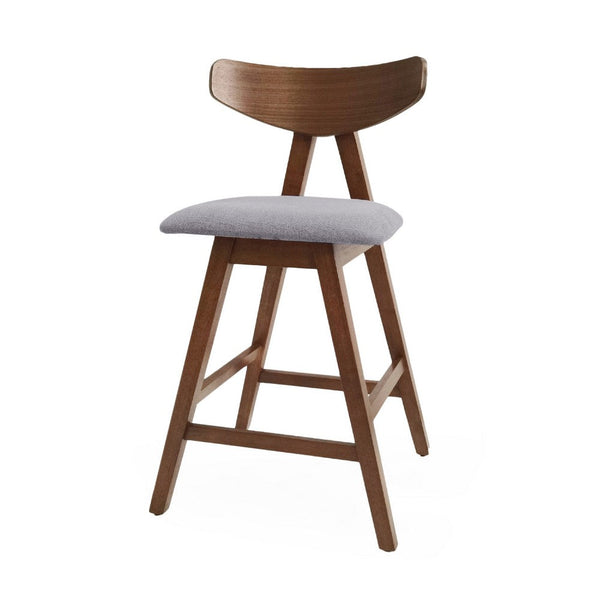 Lemy Counter Stool Chair Set of 2, Walnut Brown Wood, Dark Gray -BM335792