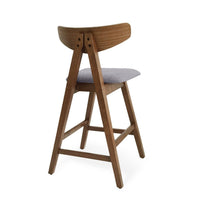 Lemy Counter Stool Chair Set of 2, Walnut Brown Wood, Dark Gray -BM335792